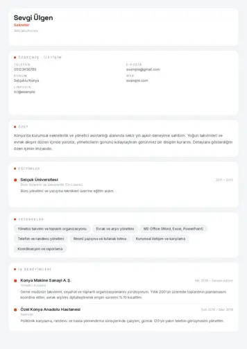 Sekreter CV Örnekleri cv indir